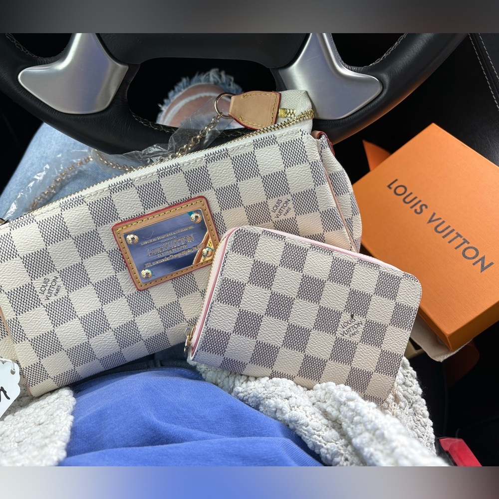 Louis Vuitton white check purse and matching wallet.